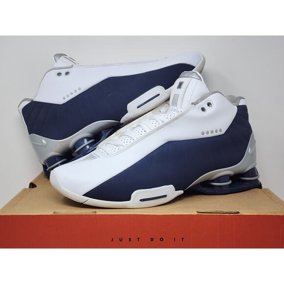 Nike Shox BB4 WHITE NAVY AT7843-100 Size 11.5 WORN - Picture 1 of 8